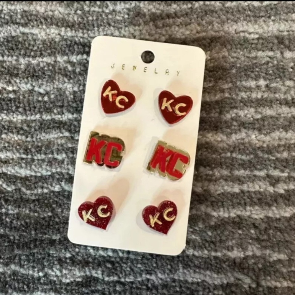 Kansas City Chiefs Earrings NFL Football KC Jewelry 3 Pairs New